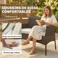 Outsunny Salon de jardin extérieur 4 personnes en résine tressée avec canapés et table basse en verre trempé coussins inclus beige(m-6)