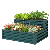 Outsunny Carré potager de jardin fond ouvert 2 étages pour herbes légumes fruits fleurs 120 x 101 x 58 cm vert(m-16)
