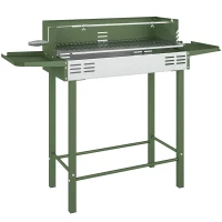 Outsunny BBQ Rotisserie Grill Roaster Charcoal Spit Roasting Machine for Chicken Turkey with 3-Level Grill Grate, Side Shelves, Dark Green(m-1)