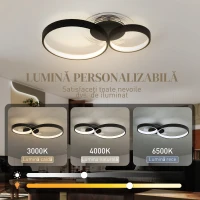 HOMCOM Plafonieră LED modernă cu 3 inele, cu temperatură de culoare reglabilă, putere 40W, negru(m-4)