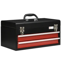 DURHAND Werkzeugkoffer, Werkzeugkasten, 2 Schubladen, abschließbar, Stahlgehäuse, schwarz+rot,  46 x 24 x 22cm(m-1)