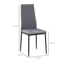 HOMCOM Lot de 4 chaises de salle à manger chaises de cuisine avec dossier haut pieds en métal et tissu en lin 41x50x97cm gris(m-3)