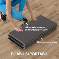 HOMCOM Saltea de Gimnastică Pliabilă, Saltea Fitness Groasă de 5 cm și Antiderapantă, 240x120 cm, Gri(m-4)