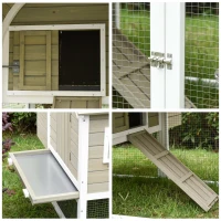 PawHut Gallinero Exterior de Madera de Abeto Jaula para Gallinas Pollos con Zona Abierta Ponedero Barras Bandeja Extraíble y Rampa 167,5x109x100 cm Color Natural y Blanco(m-8)