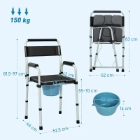 HOMCOM Silla con Inodoro Plegable con Altura Ajustable Cubo y Almohadillas Antideslizantes Carga 150 kg Negro(m-3)
