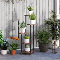 Outsunny Blumenständer mit 5 Ebenen, 5-stufiger Pflanzenständer, versetztes Design, leicht zu verschieben, Holz, Stahl(m-10)