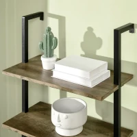 HOMCOM Leiterregal im Industrie-Design 5 Regale 60 cm x 30 cm x 184,5 cm Metall Holzwerkstoff Braun+ Schwarz(m-7)