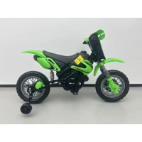 AIYAPLAY Motocicletă electrică copii 12V cu 2 roți auxiliare detașabile, 2 motoare, suspensie spate, muzică, 3 km/h, 3-6 ani, Verde(m-2)