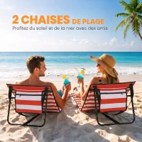 Outsunny Lot de 2 tapis de plage rembourré matelas de plage dossier inclinable multi-positions 142 x 51 x 40 cm blanc et rouge(m-4)