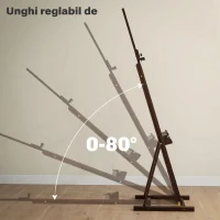 HOMCOM Șevalet pentru Pictori Reglabil din Lemn de Fag cu Compartiment, 53 x 50,5 x 171-230 cm, Caffe(m-6)