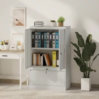 HOMCOM Mobile da Ufficio in Acciaio con Ripiano Interno Regolabile e Cassetto, 80x40x130 cm, Bianco(m-8)