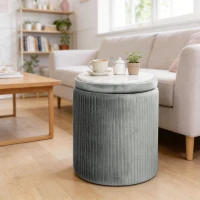 HOMCOM Storage Ottoman Modern Velvet Round Foot Stool for Living Room Bedroom 45 cm Grey(m-10)