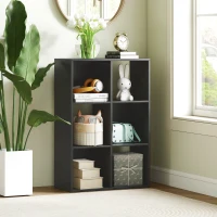 HOMCOM Libreria a Cubi con 6 Ripiani Portaoggetti, in Legno, 61.5x29.5x91.5 cm, Nero(m-9)