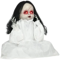 HOMCOM Halloween-Dekoration Horrorpuppe, LED-Augen, heult, springt hoch, Geräusch- & Bewegungssensor, 60 cm(m-1)