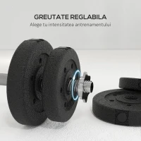 HOMCOM Set Gantere Greutăți 30 kg (8x2,5 kg, 4x1,5 kg) cu 12 Discuri și 2 Gantere de 2 kg, 43x18x7,5 cm, Negru(m-4)