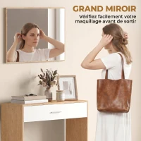 HOMCOM Console meuble + miroir, table console étroite avec tiroir et étagère, style moderne, 91,5 x 27,9 x 85,5 cm, chêne(m-5)