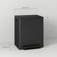 HOMCOM Mülleimer mit 2x25L Fächern, Soft-Close-Deckel, Fingerabdrucksicher, Edelstahl, Schwarz(m-3)