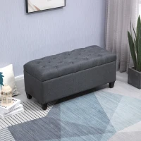 HOMCOM Sitzbank mit Stauraum Polsterbank mit Leinenoptik, Sitztruhe mit Holzbeine, Truhenbank für Wohnzimmer Schlafzimmer Flur 100 x 40 x 44 cm Dunkelgrau(m-10)