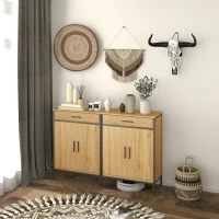 HOMCOM Badezimmerschrank, zweistufige Regale, große Schublade, Industriestil, Eichenoptik(m-9)