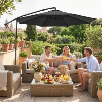 Outsunny Umbrelă suspendată 3x3 m cu baldachin reglabil, bază încrucișată și ventilație, din metal și poliester, neagră(m-10)