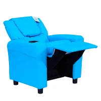 HOMCOM Cadeirão infantil com encosto reclinável 62 x 52 x 69cm Estrutura em madeira maciça Azul(m-7)