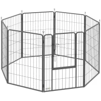 PawHut Parque para Perros de 8 Paneles de 100 cm de Altura con Puerta para Interior y Exterior Negro(m-1)