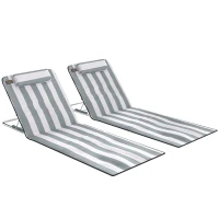 Outsunny Conjunto de 2 Esterillas con Respaldo Reclinable Reposacabezas y Bolsa de Transporte 134x48x33-43 cm Blanco y Gris(m-1)