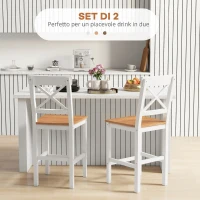 HOMCOM Set di 2 Sgabelli Bar, Sgabelli Cucina Alti con Schienale Alto, Poggiapiedi, in Legno di Pino, Naturale e Bianco(m-4)