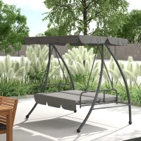 Outsunny Balancelle de Jardin Convertible 3 Places Inclinaison Toit réglable Matelas 2 x 1,25 x 1,7 m métal Polyester Gris clair(m-2)