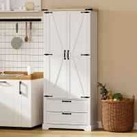 HOMCOM Buffet haut cuisine, armoire de cuisine avec 2 portes, 2 tiroirs, étagères réglables, style rustique, 76x40x180cm, blanc(m-10)