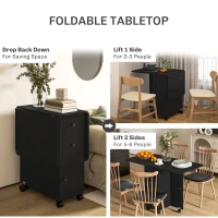 HOMCOM Multi-Storage Six-Person Drop Leaf Dining Table -  Distressed Black(m-5)