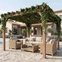 Outsunny 3 x 3 m Wooden Pergola Kit, Garden Pergola Gazebo Grape Trellis with Triangle Supports, Maple Wood-effect(m-8)
