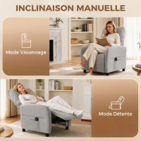 HOMCOM Fauteuil Inclinable de Massage par Vibration et Chauffage, Fauteuil de Relaxation en Tissu Éponge Bouclé, Gris(m-5)