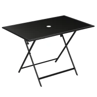 Outsunny Folding Outdoor Dining Table for 6, Rectangle Garden Table Tempered Glass Top with Parasol Hole for Patio, Balcony, Terrace, 110 x 70 x 70 cm, Black(m-1)