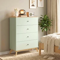HOMCOM 4 Drawer Storage Cabinet, Chest of Drawers for Bedroom Living Room, Light Green and Oak(m-10)