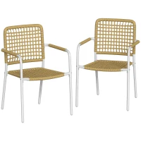 Outsunny Set de 2 Scaune de Grădină Stivuibile din Ratan pentru Terasă, Galben(m-1)
