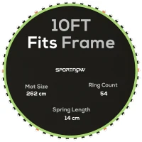SPORTNOW Trampoline Replacement Mat with Spring Pull Tool, 54 V-Hooks, for 10ft Trampoline using 14cm Springs, Green(m-1)