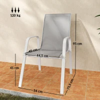 Outsunny Set de 4 Sillas de Exterior Apilables con Asiento de Textilene para Jardín Terraza 54x75,5x95 cm Gris Claro(m-3)
