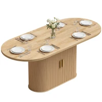 HOMCOM Table à Manger Ovale pour 6 personnes, Portes Coulissantes, 6 Compartiments, Style Farmhouse Moderne, 180x80x75cm, Chêne(m-16)