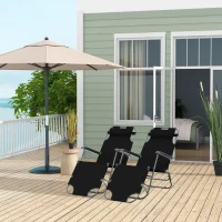 Outsunny Lot de 2 Chaises Longue inclinable transat Bain de Soleil fauteuil relax jardin 2 en 1 Pliant têtière Amovible(m-10)