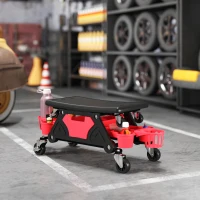 HOMCOM Rolling Mechanic Stool, 135kg Capacity Workshop Stool with 360° Swivel Wheels, Roller Creeper Seat with Slide Out Tool Trays, Drawer, Bottle Holders for Garage, Shop, Auto Repair, Red(m-10)