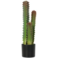 HOMCOM Cactus Artificial 66 cm Planta Artificial Decorativa con Maceta y 3 Hojas para Decoración del Interior Verde(m-1)