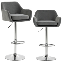 HOMCOM Set mit 2 360° drehbaren Samt-Barhockern, höhenverstellbar, mit Fußstütze, Rückenlehne, Metallbasis, Grau
