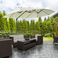 Outsunny Ombrellone Doppio in Acciaio e Poliestere Anti-UV Impermeabile, 445x270x260cm, Beige(m-10)
