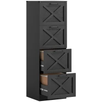 HOMCOM Caisson de Bureau avec 4 Tiroirs, Dossiers Suspendus pour Formats Lettre/A4, Style Rustique, 40x40x131cm, Noir(m-12)