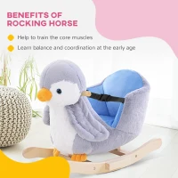 HOMCOM Children Kids Animal Rocking Horse Penguin Plush Musical Button 32 Songs Kid Rocker for 18+ Months(m-5)
