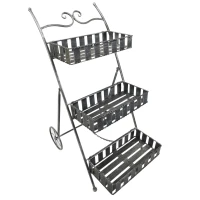 Outsunny Fioriera da Balcone a 3 Ripiani con 2 Ruote, Porta Piante per Giardino in Metallo 53x39x78cm Nero(m-11)