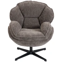 HOMCOM Moderner Wingback-Sessel, Samt-Armlehnsessel mit Vier-Sterne-Basis, S-Federn, 360° Drehfunktion, Grau(m-12)