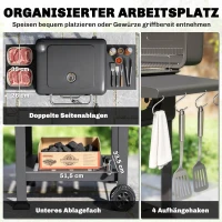 Outsunny Holzkohlegrill BBQ Smoker mit Deckel Thermometer höhenverstellbar Kohlepfanne Kamin Grillrost Seitentisch Aschefach(m-7)
