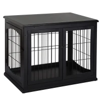 PawHut Cage pour chien animaux meuble cage chien intérieur en bois MDF classe E1 3 portes verrouillables max. 30 Kg dim. 81L x 58l x 66H cm noir(m-12)